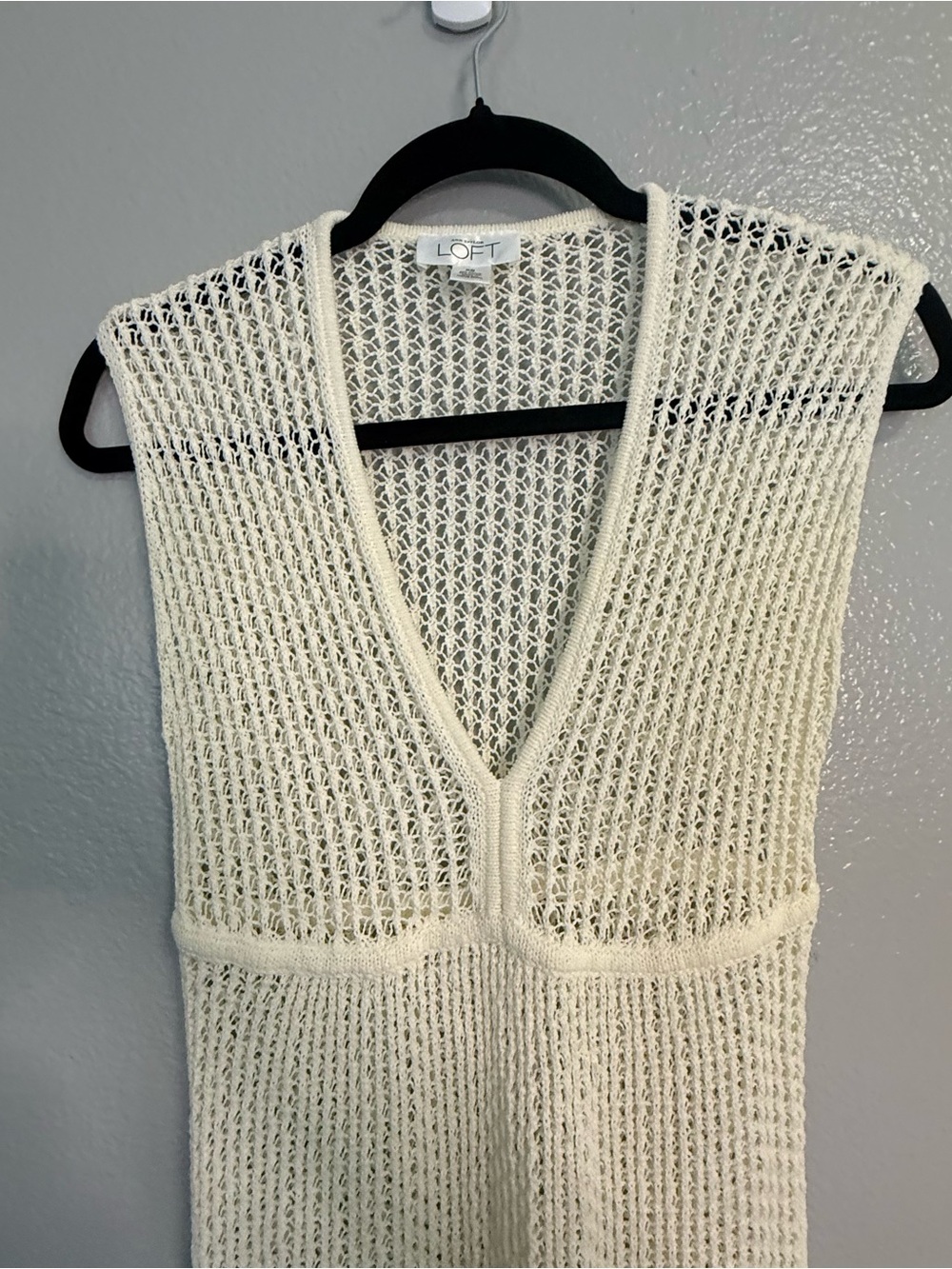 LOFT Ivory Open Knit Sweater Dress XS Beach Cover Up Coastal Grandma Y2K